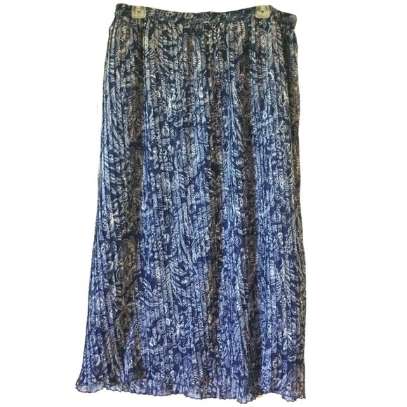 Cathy Daniels blue floral pleated elastic waist maxi skirt sz XL - Picture 2 of 5